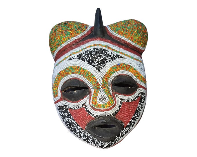 ON SALE!! Harmonious Hues: Lulua Mixed Beaded Mask Wall Decor Display Wall Hanging Ceremonial