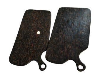 Set of 2 Dark Chopping Boards | Hand-Carved Ebony Wood Serving Paddles | Rustic Kitchen Decor