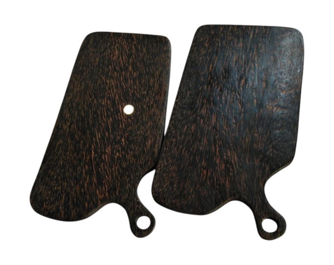 Set of 2 Dark Chopping Boards | Hand-Carved Ebony Wood Serving Paddles | Rustic Kitchen Decor