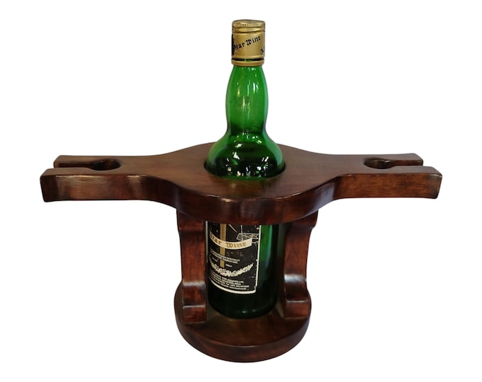 On sale!!   Hand-Carved Wooden Wine Bottle and Glass Holder - Rustic Bar Decor |Traditional Decor|home decor