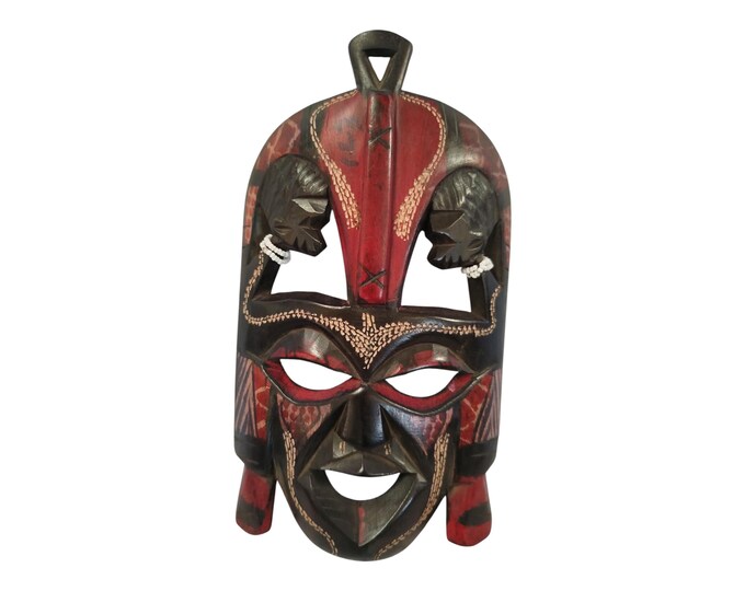 On sale!Hand-Carved Wooden African Mask with Red & Black Accents - Cultural Art Decor |Traditional Decor|home Decor
