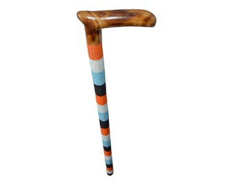 Bead-Decorated Walking Stick: Handcrafted African Art, Finest Wood