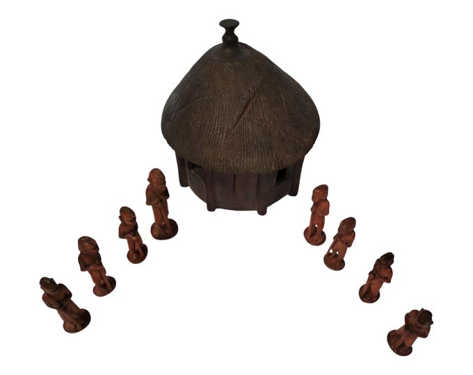 Hand-Carved Jacaranda Wood Maasai Family and Hut Scene - Cultural Art Decor - Cultural Wall Art- Unique Home decor