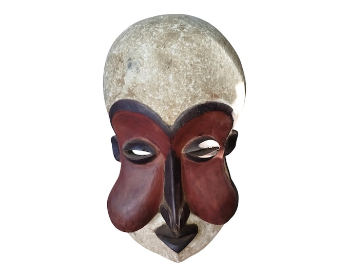 On Sale Unique Penda Mask Serene with Red & Grey Accents tribal Art Wall Decor Display Wall Hanging Ceremonial