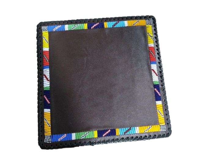 Maasai Beaded Leather Placemat | Tribal Table Mat | Multi-Color African Beadwork Decor