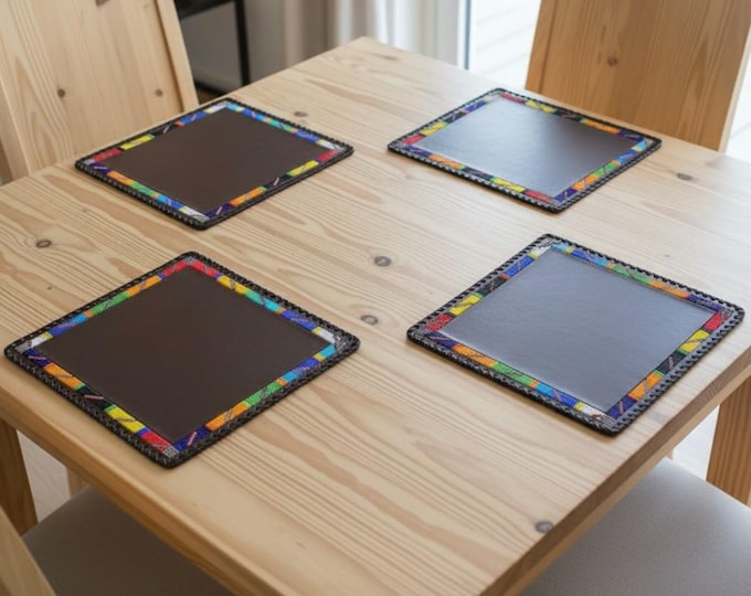 Handmade Maasai Beaded Leather Placemat Set - Colorful Geometric Pattern