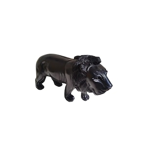 Majestic Ebony Lion Sculpture Hand Carved African Art Black Wood Figurine Unique Home Decor Collectible Wildlife Gift For Him Her Powerful