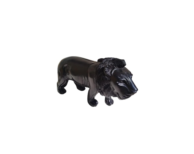 Majestic Ebony Lion Sculpture Hand Carved African Art Black Wood Figurine Unique Home Decor Collectible Wildlife Gift For Him Her Powerful
