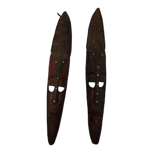 On sale! Hand-Carved African Ebony Wooden Masks with Elongated Features - Set of Two Cultural Art Decor |Traditional Decor|home Decor