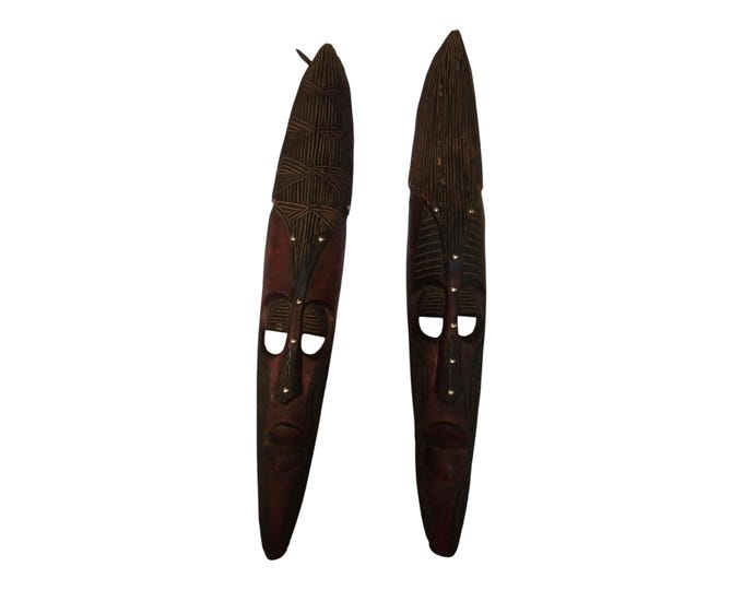 On sale! Hand-Carved African Ebony Wooden Masks with Elongated Features - Set of Two Cultural Art Decor |Traditional Decor|home Decor