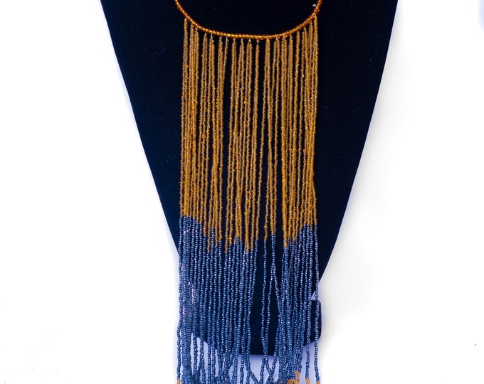 On Sale Gold Blue River African Necklace | Maasai Traditional | Gift for Her