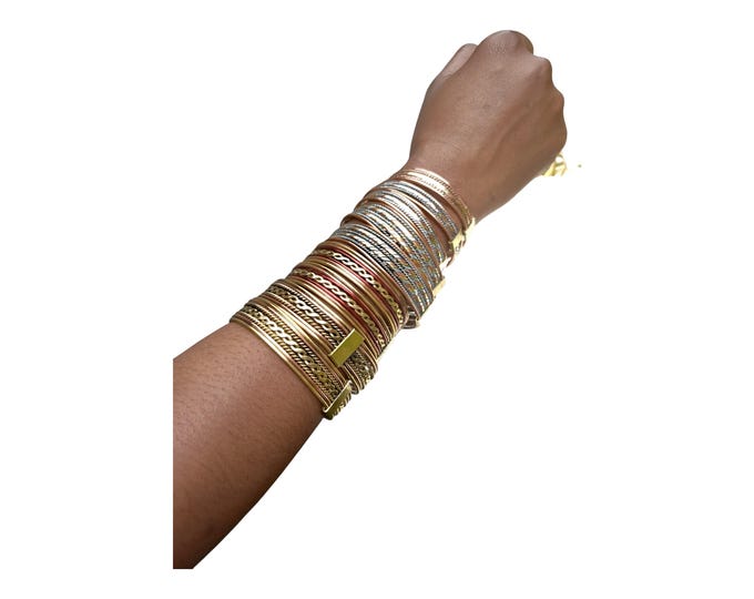 On sale A Group of 10  Stacked Brass, Copper & Silver Tone Bangle Set - Bold Mixed Metal Arm Candy