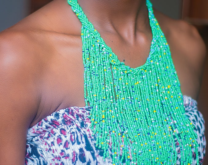 Beaded Green Yellow African Necklace | Maasai Traditional | Gift for Her