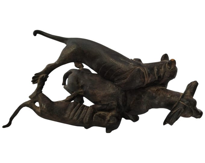 A Dynamic Wooden Hunting Sculpture - Wildlife Art Decor|Traditional Decor|home Decor