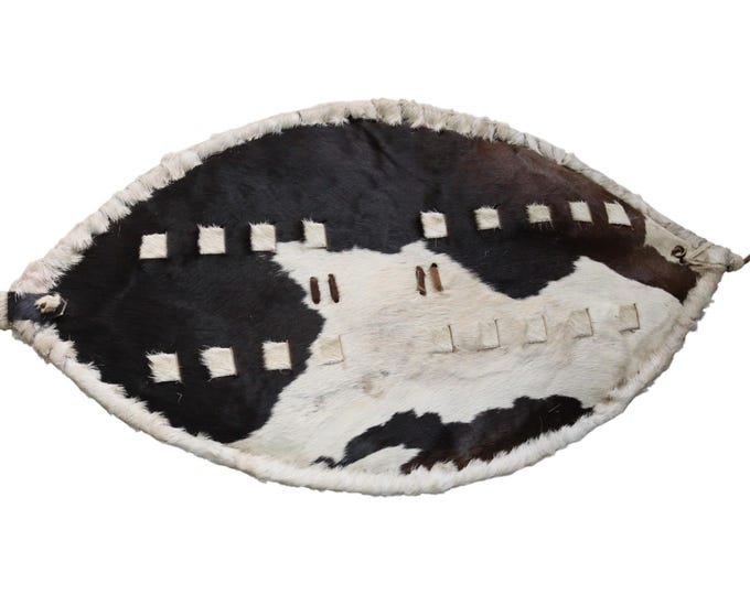 Natural Patchwork Zulu Style Shield | High Contrast Hide Wall Art | Cowhide Decorative Shield
