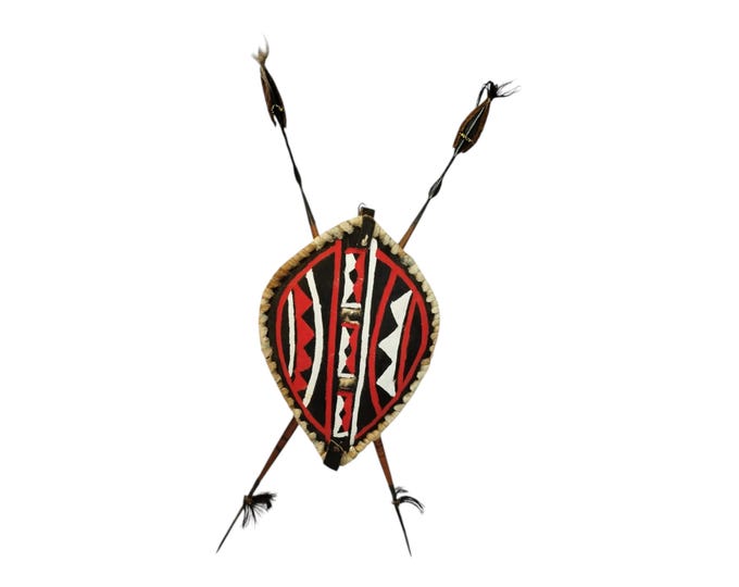 Defend & Conquer: Maasai Warrior Bundle (2 Spears and Shield) shield of your choice and 2 Maasai spears Easy to dismantle, easy carry, Brown