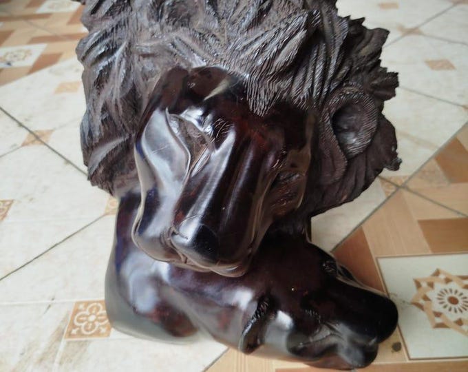 On Sale: Hand-Carved Majestic Lion Pair Sculpture—Exquisite African Wood Art Elegant Gift for Him | Intimate Lion and Lioness Mating Bust