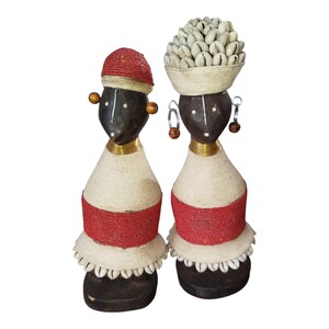 On Sale Elegant Namich Dolls: Beaded & Cowrie Shell African Figurines (Set of 2) Celebrating Childhood Symbolic Cultural Console decor