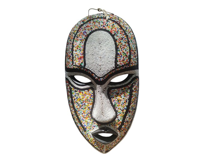 ON SALE!! Elegant West African Beaded Mask with Turquoise & Orange Patterns wall Decor Display Wall Hanging Ceremonial