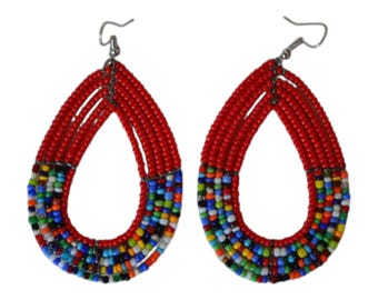 ON SALE Beautiful Red African Maasai | Masai Ladies Earrings | Beaded Earrings | Handmade African Earrings | Kenyan Culture
