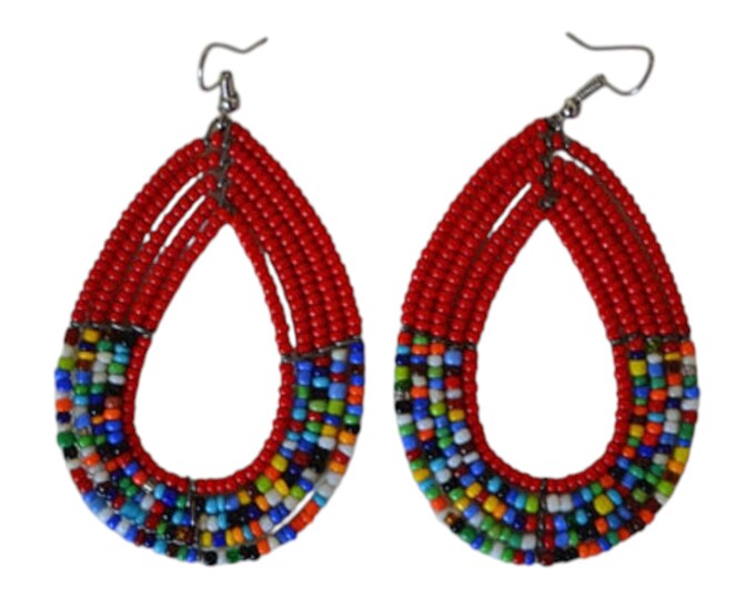 ON SALE Beautiful Red African Maasai | Masai Ladies Earrings | Beaded Earrings | Handmade African Earrings | Kenyan Culture