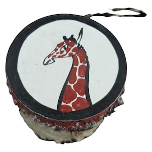 Eine Giraffe Rindsleder Kenia Mini Trommel Afrikanische Souvenir Hand bemalt Tribal Art Decor Geschenk Sammler Dekor