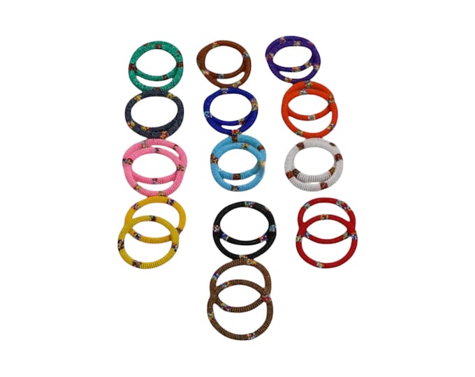 Bulk Set of 11 Maasai Beaded Bangle Pairs | 22 Rainbow African Hoop Bracelets | Handmade Seed Bead Jewelry