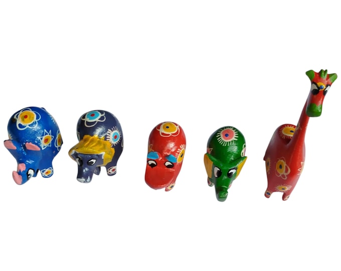 On sale Unique Set of 5 Carved Wooden African Animal Toys