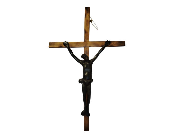 ON SALE!!Rustic Wooden Cross with Christ Figure - Handcrafted Religious Art - Spiritual Art - Religious Office Decor- Unique Home decor