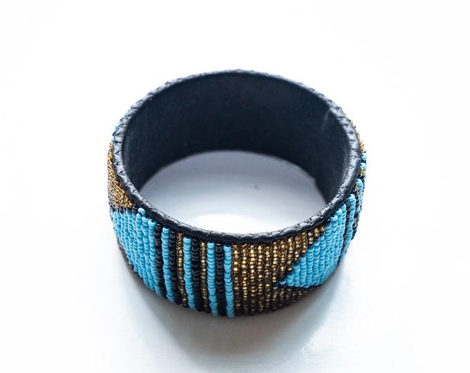Handcrafted Beaded Cuff Bracelet: African-Inspired Rainbow Seed Bead Jewelry