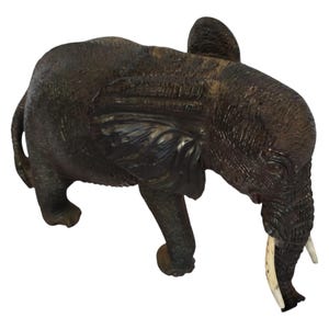 A Hand-Carved Ebony Wood Elephant Figurine with Tusks - African Wildlife Art Decor-Table top console top Art