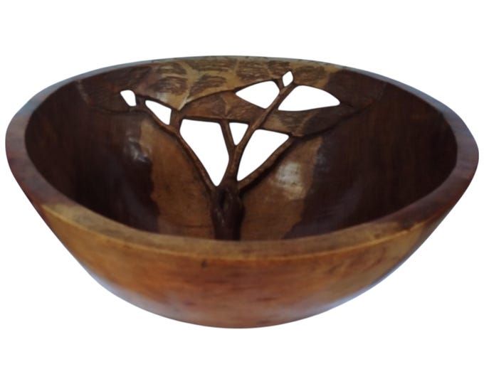 Hand-Carved Ebony Wood Fruit Bowl with Acacia Tree Silhouette - African Art Decor | home decor