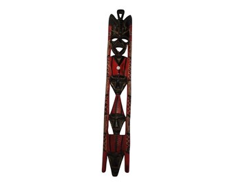 Hand-Carved Tall Wooden African Mask: Cultural Art Decor