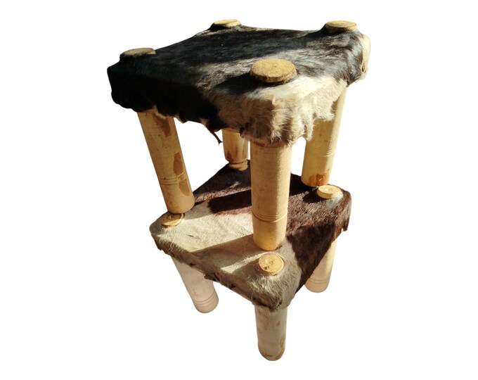 A Rustic Handcrafted Twoce set Animal Skin Stool - Unique African Decor- African Art | home decor
