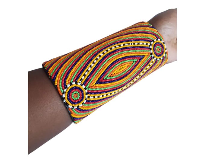 Maasai Wedding Bead Bracelet Handmade Colorful African Wide Cuff Statement Bridal Jewelry For Her Finest Seed Beads Tribal Art Unique Gift