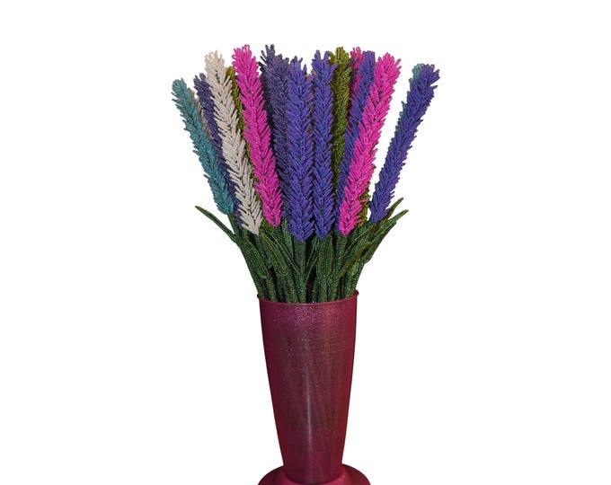 Handcrafted African Beaded Lavender Bouquet, Multi-Color Forever Flowers, Unique Purple & Pink Permanent Floral Arrangement