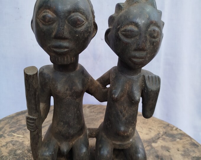 Antique Luba Couple Wedding Statue - DRC (Democratic Republic of Congo) Art gift wood Wall Hanging Home Decor