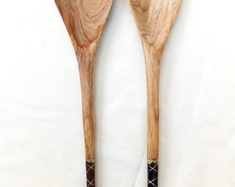 Salad Servers | Wooden Spoons | African Spoon | Tribal Scooper | Zebra Design | Olive Wood.