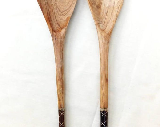 Salad Servers | Wooden Spoons | African Spoon | Tribal Scooper | Zebra Design | Olive Wood.
