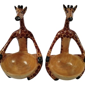 ON SALE!!Hand-Carved Wooden Giraffe Bowl Stand - Unique African Art Decor - Home Decor