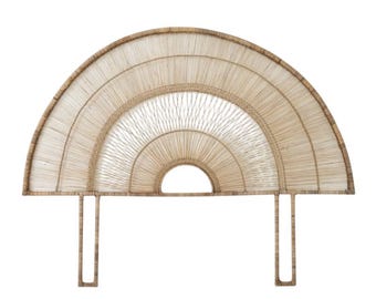 Boho Rattan Headboard with Legs | Queen/Full Size | Handwoven Natural Fiber Arch | Organic Modern Coastal Bedroom Decor & Wall Art