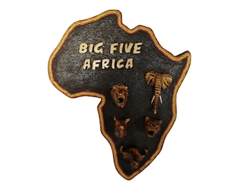 Hand-Carved Wooden African Map with "Big Five" Animals - Cultural Wall Art- Unique Home Accessory