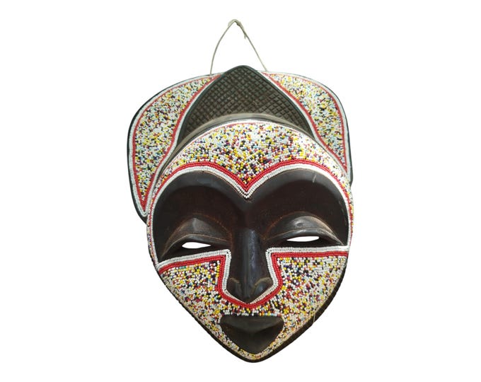 ON SALE!! Beaded Serenity: Multicolored African Ceremonial Mask Wall Decor Display Wall Hanging Ceremonial