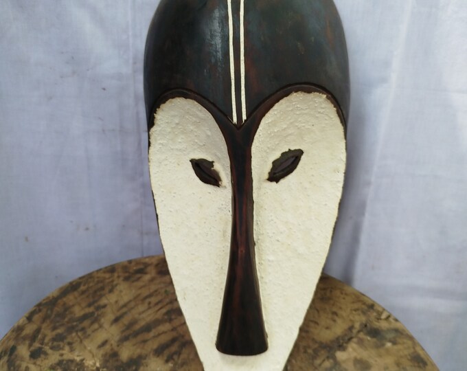 Striking Fang Warrior Mask - Hand-Carved Wood, Gabon Art gift wood Wall Hanging Home Decor