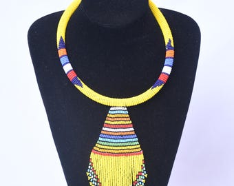 African Zulu Beaded Necklace | Yellow Multicolored Choker