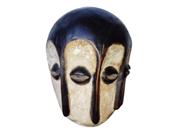 Lega Three-faces Mask: African Tribal Art Wall Decor (11x8 In.) - Etsy