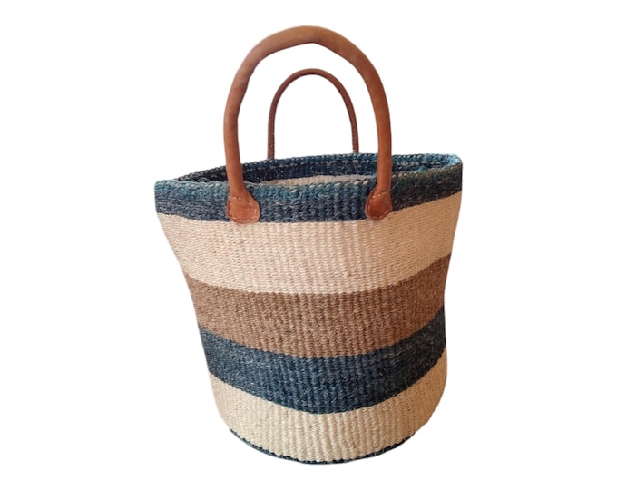 African Sisal Kiondo Handbag Brown Beige Beach Bag Handmade Gift African Decor Shopping Bag Fiber Art