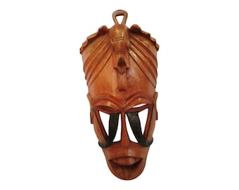 Hand-Carved African Wooden Mask: Stylized Cultural Art Decor