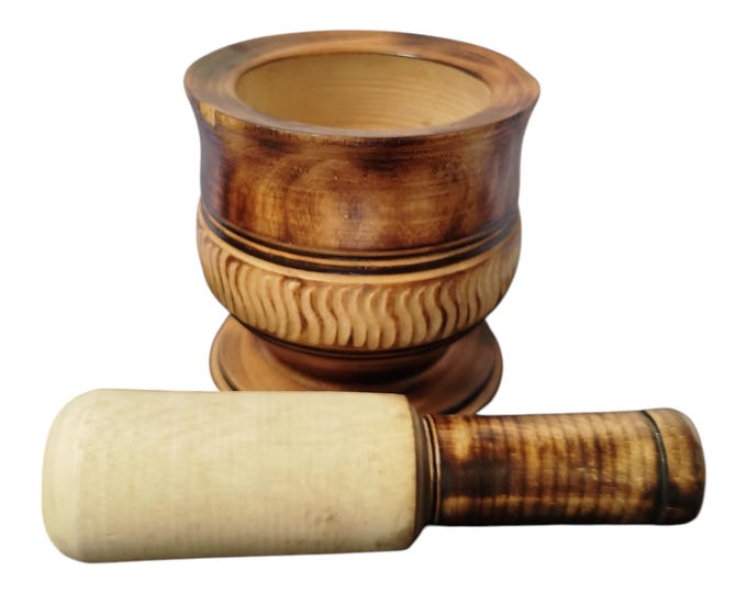 On sale !! Hand-Carved Wooden Mortar and Pestle Set - Rustic Kitchen Tool |Traditional Decor| Home Decor
