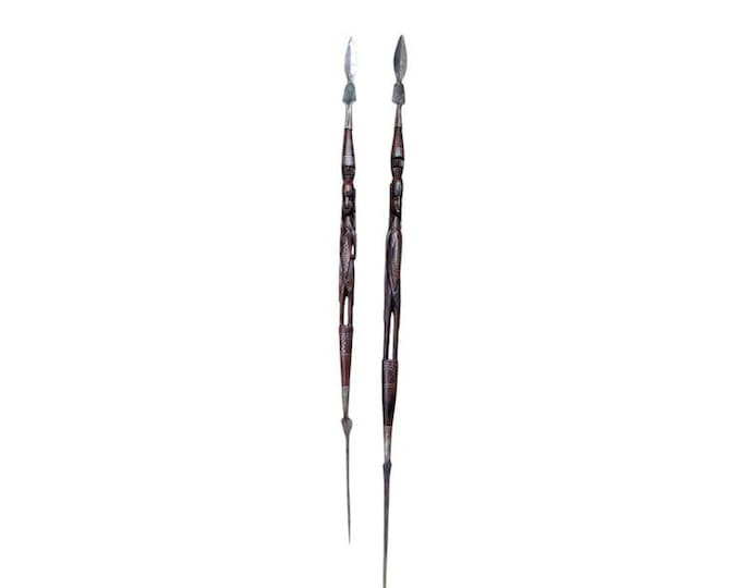 On Sale Set of 2 Authentic Maasai Royal Spears—Hand Carved African Wood, Easy to Dismantle, Easy to Carry